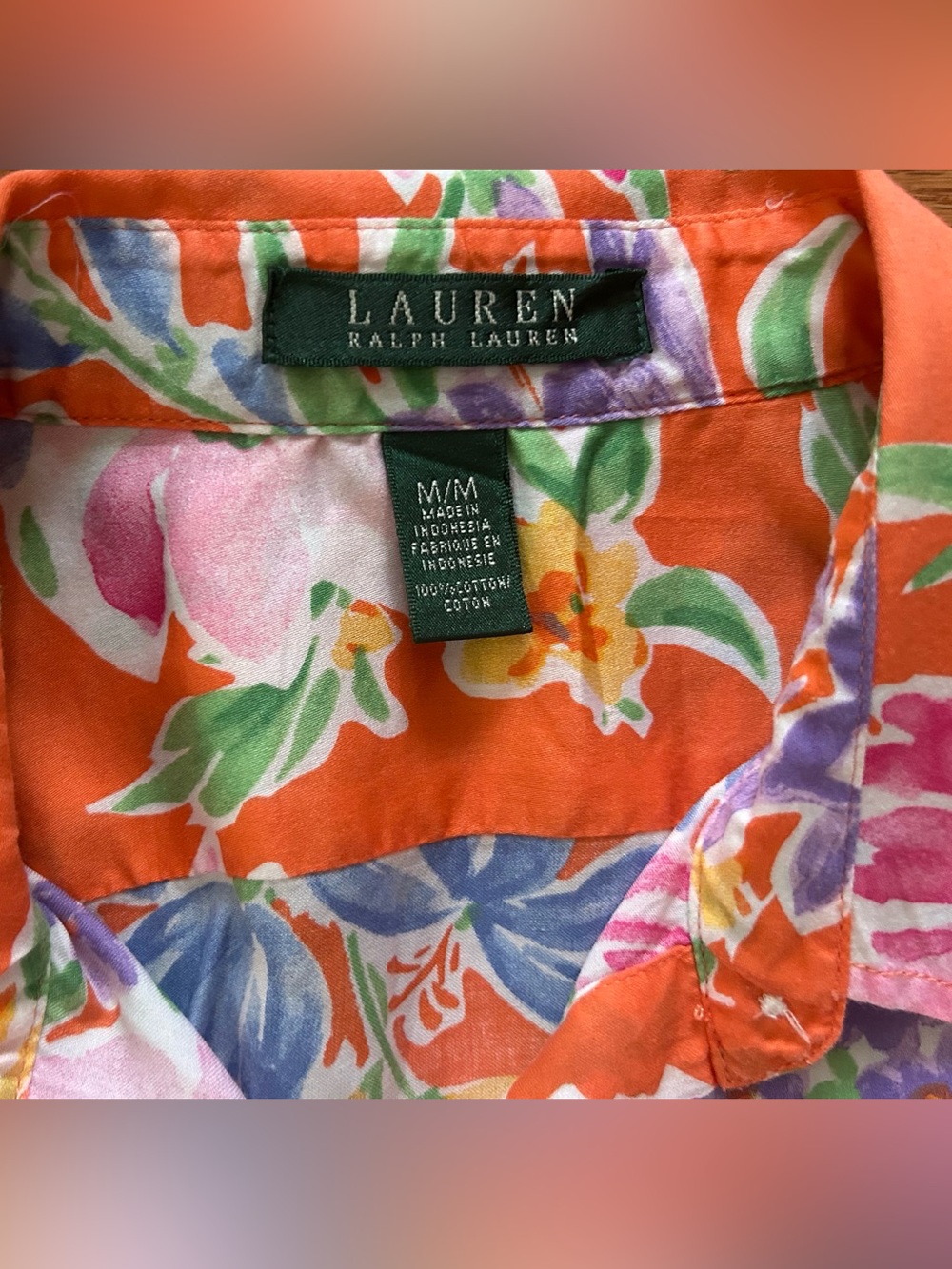 Lauren Ralph Lauren Orange Floral Cotton Button-Down Blouse Size M NWOT - Picture 3 of 6